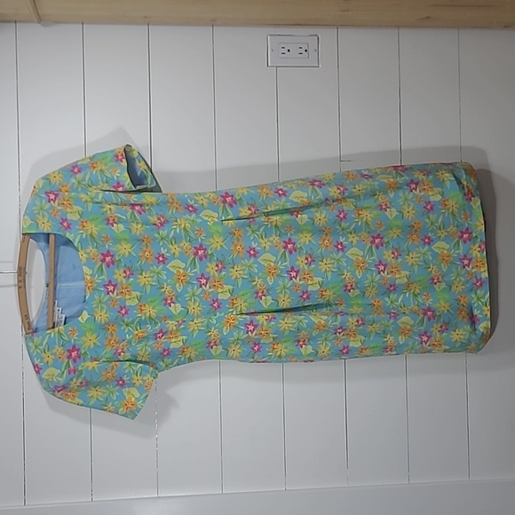 EUC Maggie London Women's sz 6 Vintage Tropical Floral 100% Silk Midi Dress - Picture 2 of 9